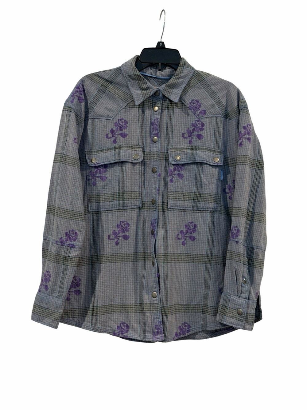 We The Free Visby Women’s Plaid Oversized Button Flannel SZ S Embroidered Fall